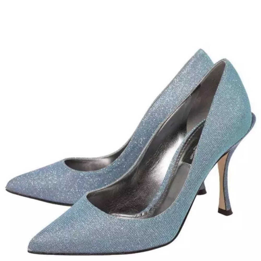Dolce Gabbana silver blue glitter sparkle 10 cm lori heel pointed toe size 39